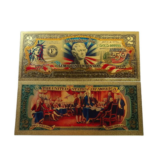 USA 250TH Anniversary 24k Gold Foil Banknotes-Wholesale Packs of 50-3 Different Styles to Choose From!