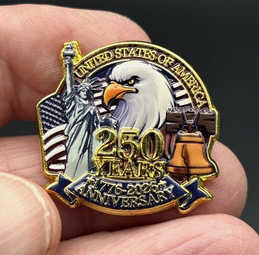USA 250th Anniversary Bald Eagle Lapel Pin 1776-2026 - Statue of Liberty Liberty Bell Gold Plated Enamel Pin