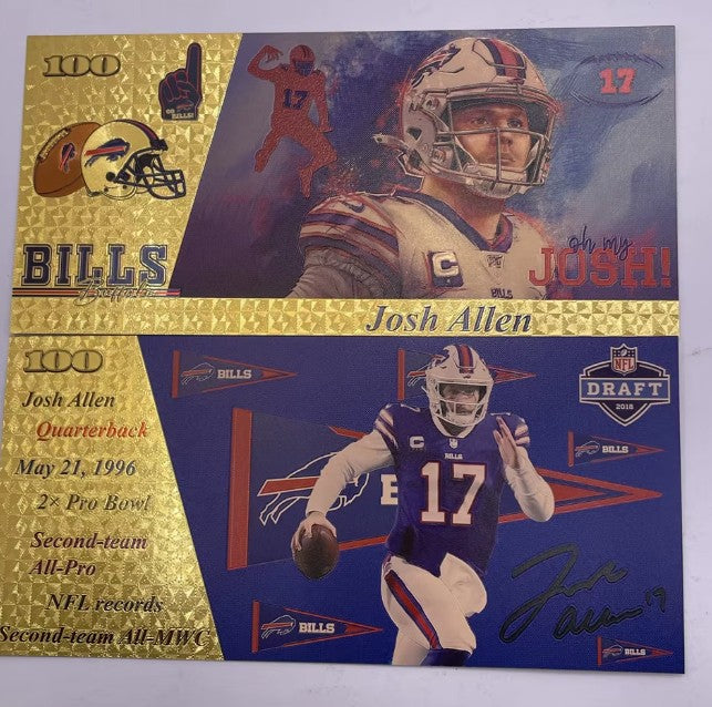 100 PCS. Josh Allen Buffalo Bill Quarterback 24K Gold Foil Banknotes-Wholesale Pack