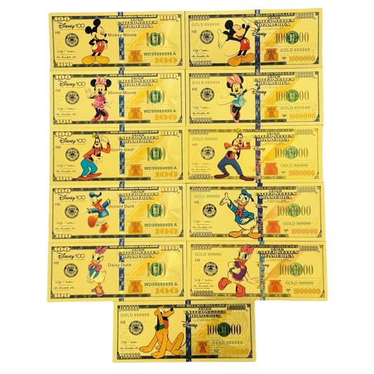 Disney Classic Characters 24K Gold Foil Novelty Bills – 11 Piece Set