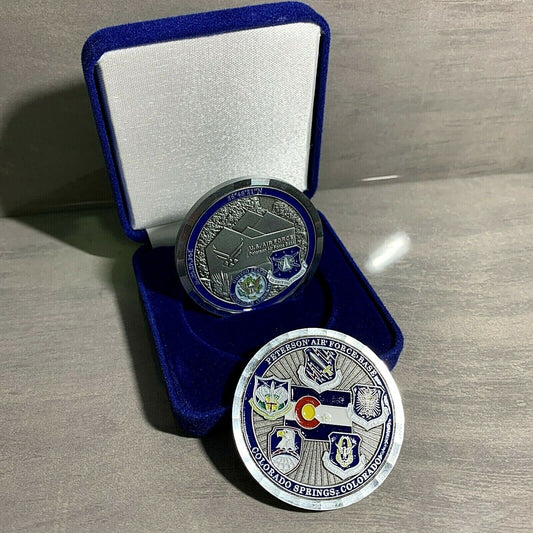 U.S. SPACE FORCE/COMMAND Challenge Coin PETERSON AFB COLORADO Large 45mm BOXED