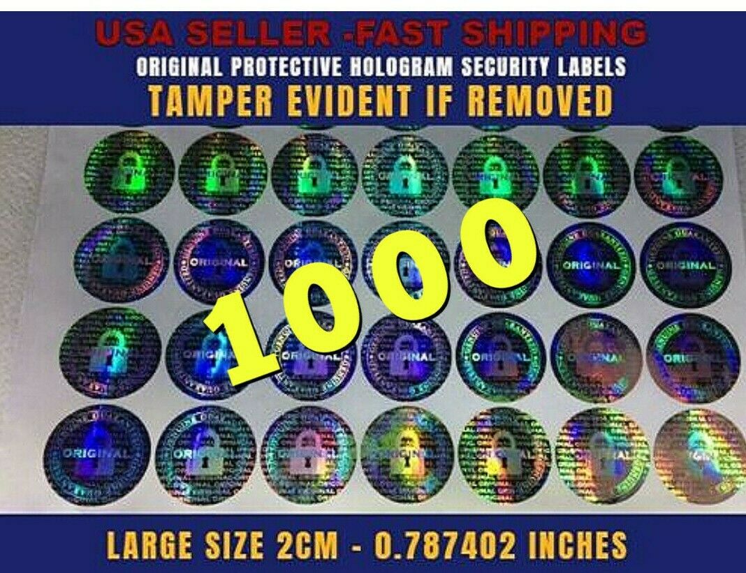 1000 ROUND HOLOGRAM AUTHENTIC VOID SECURITY LABELS STICKERS SEALS LARGE SIZE