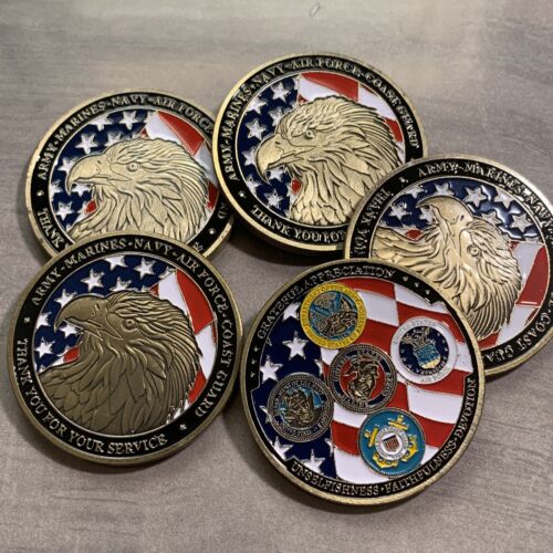*SPECIAL OFFER* LOT OF 5 US Military Eagle Challenge Coin "THANK YOU" ARMY-NAVY-USMC-USAF-USCG