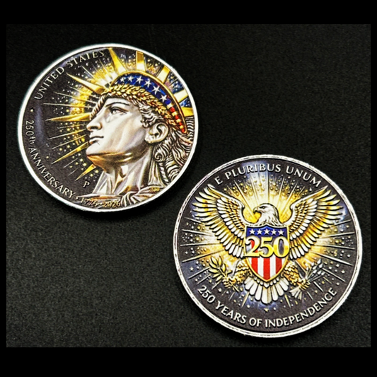 USA 250th Anniversary Commemorative Coin - Lady Liberty Front and Eagle 250 Shield Reverse - 1776-2026