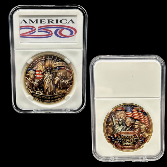 America 250 Years Founding Fathers Commemorative Coin - Lady Liberty We the People - Official America 250 Display Case