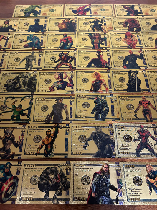 NEW! Ultra Rare Marvel 58 Pc 24K Gold Foil Banknote Set!
