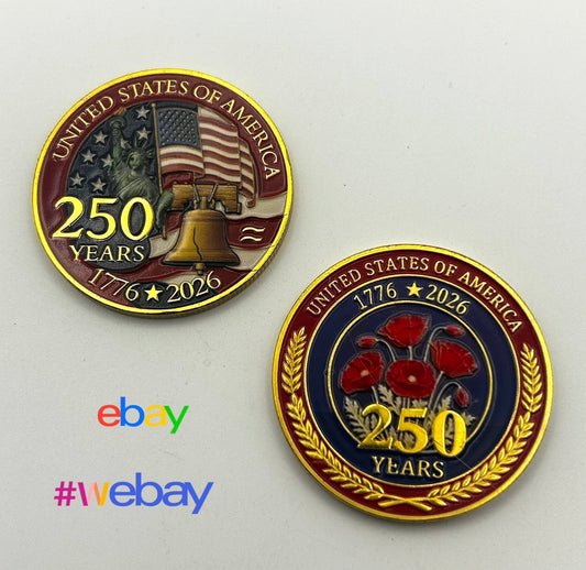 250 Years United States of America 1776-2026 Gold Commemorative Challenge Coin – Obverse and Reverse