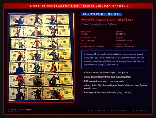 Marvel Universe Gold Foil Bill Set 21-Piece Complete Character Collection