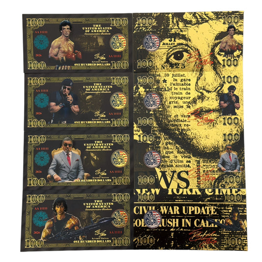 Sylvester Stallone 4 Pc Black & 24K Gold Foil Gold Banknote set