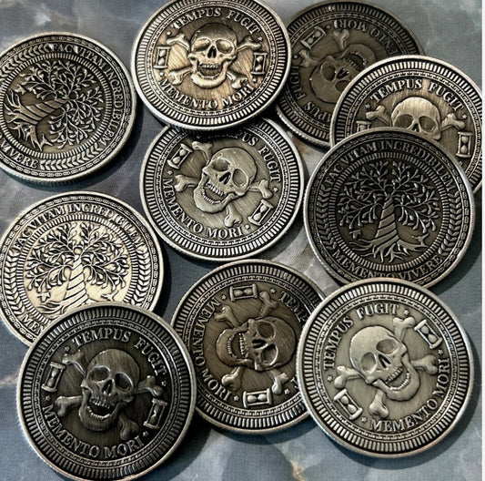 Memento Mori - Tempus Fugit Skull Lucky Pocket Piece Coin Or Golf Ball Marker 1.25"