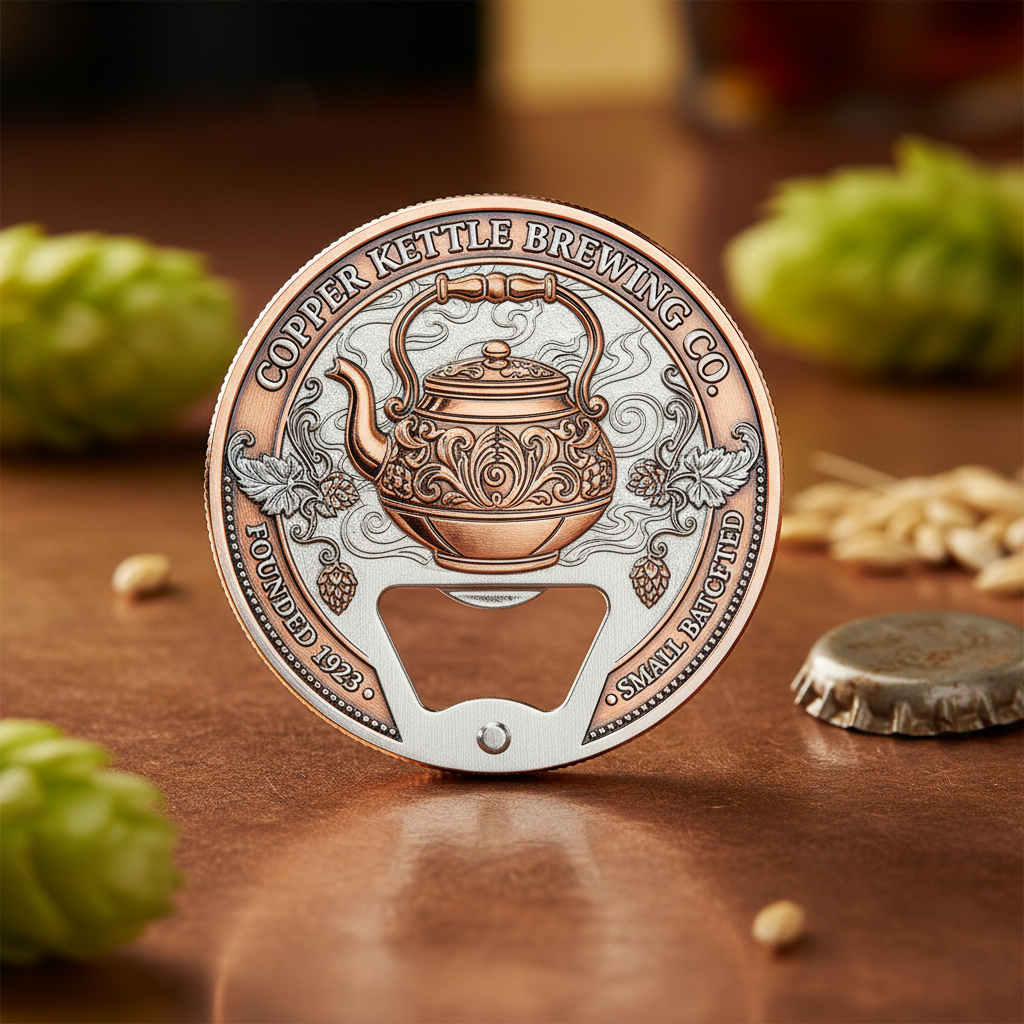 Custom Designed Brewery Bottle Opener Challenge Coins — Made to Your Specs