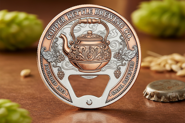 Custom Designed Brewery Bottle Opener Challenge Coins — Made to Your Specs
