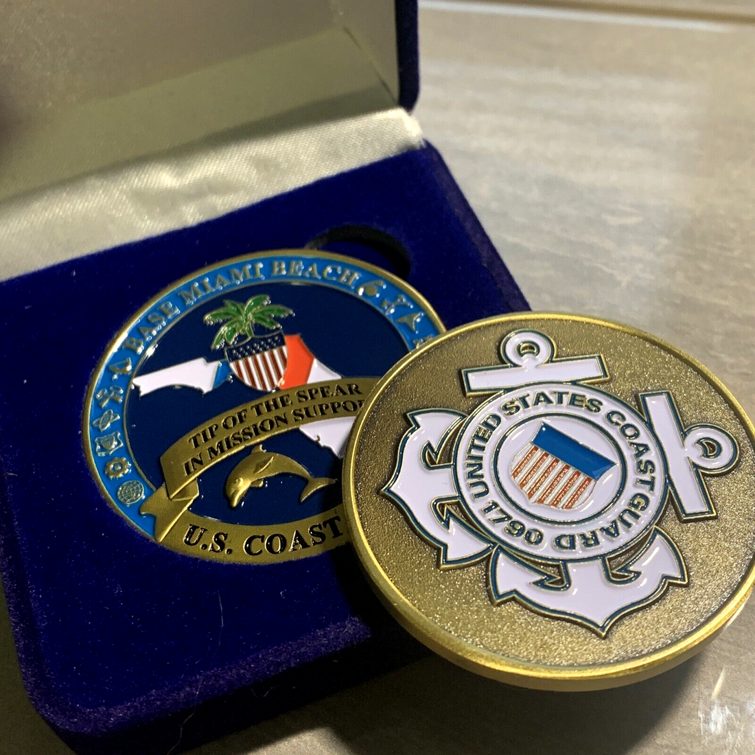 USCG BASE MIAMI BEACH CHALLENGE COIN "TIP OF THE SPEAR" Large 1.75" w/Box NEW on eBay