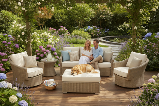 SUNSHINE VALLEY 5-Piece High Back Beige Wicker Patio Furniture Set