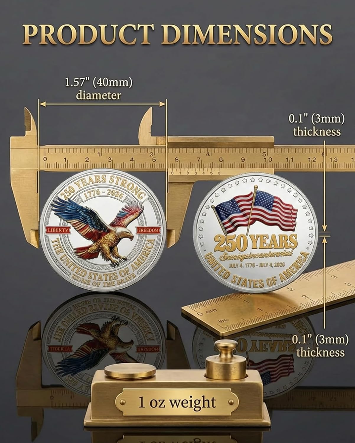 250 Years Strong USA Semiquincentennial Challenge Coin – Liberty & Freedom 1776-2026 (10 Pack)