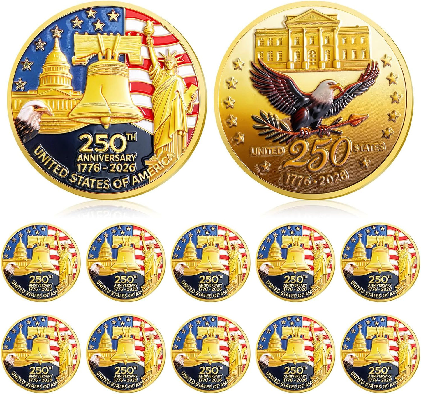 10 PACK-250th Anniversary United States Liberty Bell & Eagle Commemorative Coin — 1776-2026