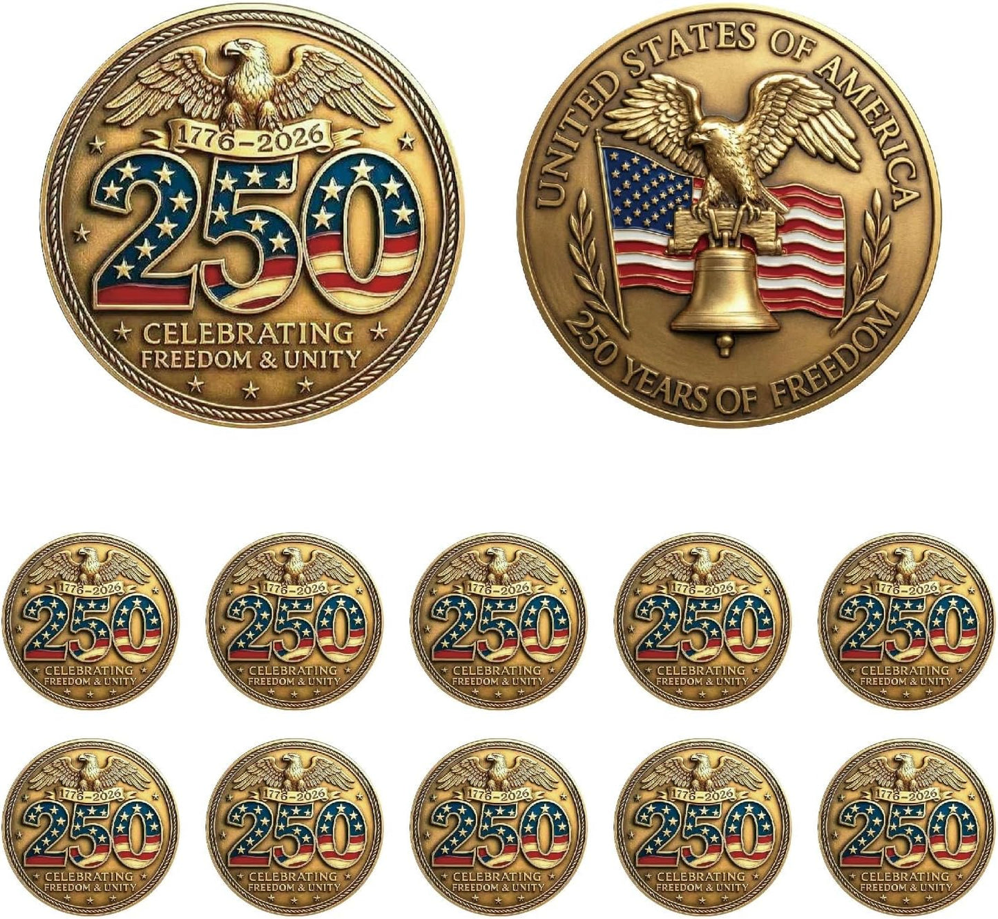250th Anniversary Celebrating Freedom & Unity Commemorative Coin — 10 Pack | 1776-2026