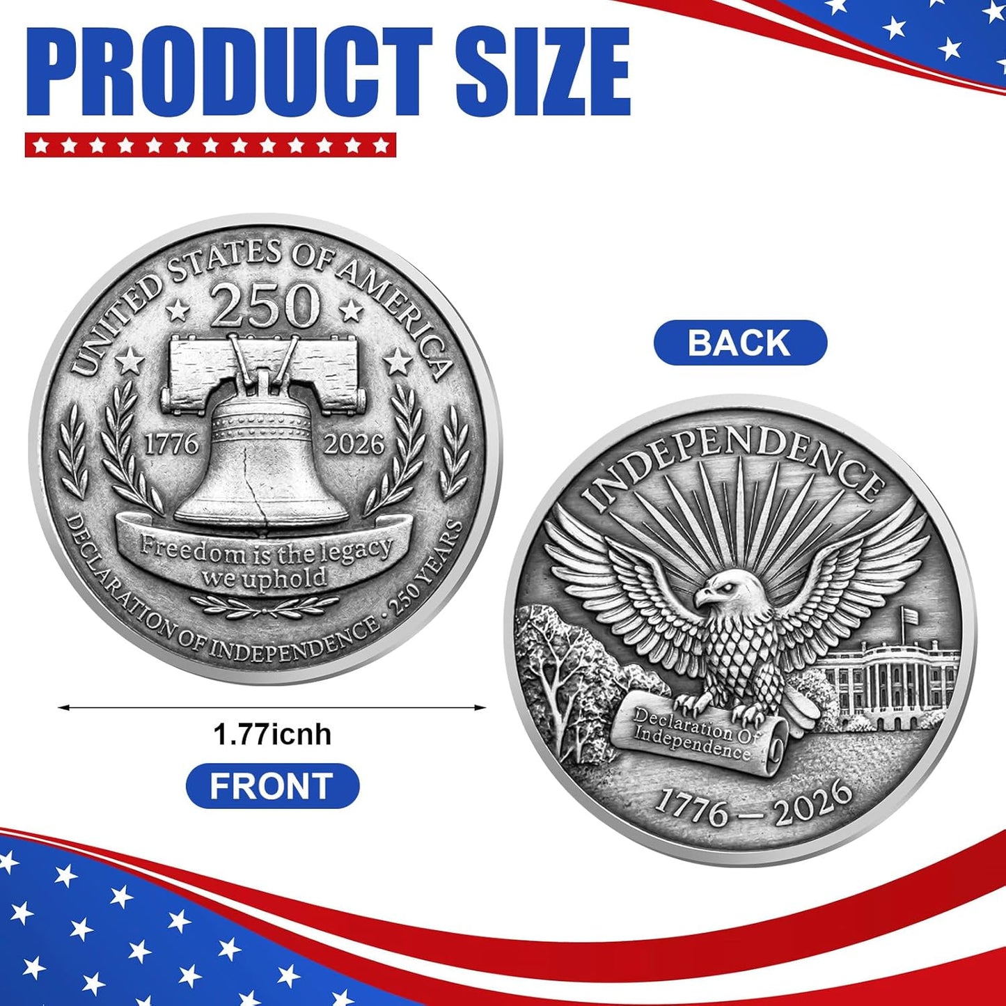 Declaration of Independence 250th Anniversary Antique Silver Coin — 10 Pack | 1776-2026