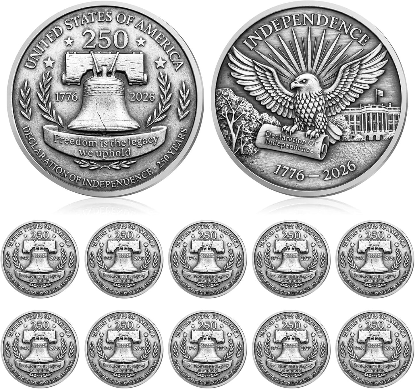 Declaration of Independence 250th Anniversary Antique Silver Coin — 10 Pack | 1776-2026