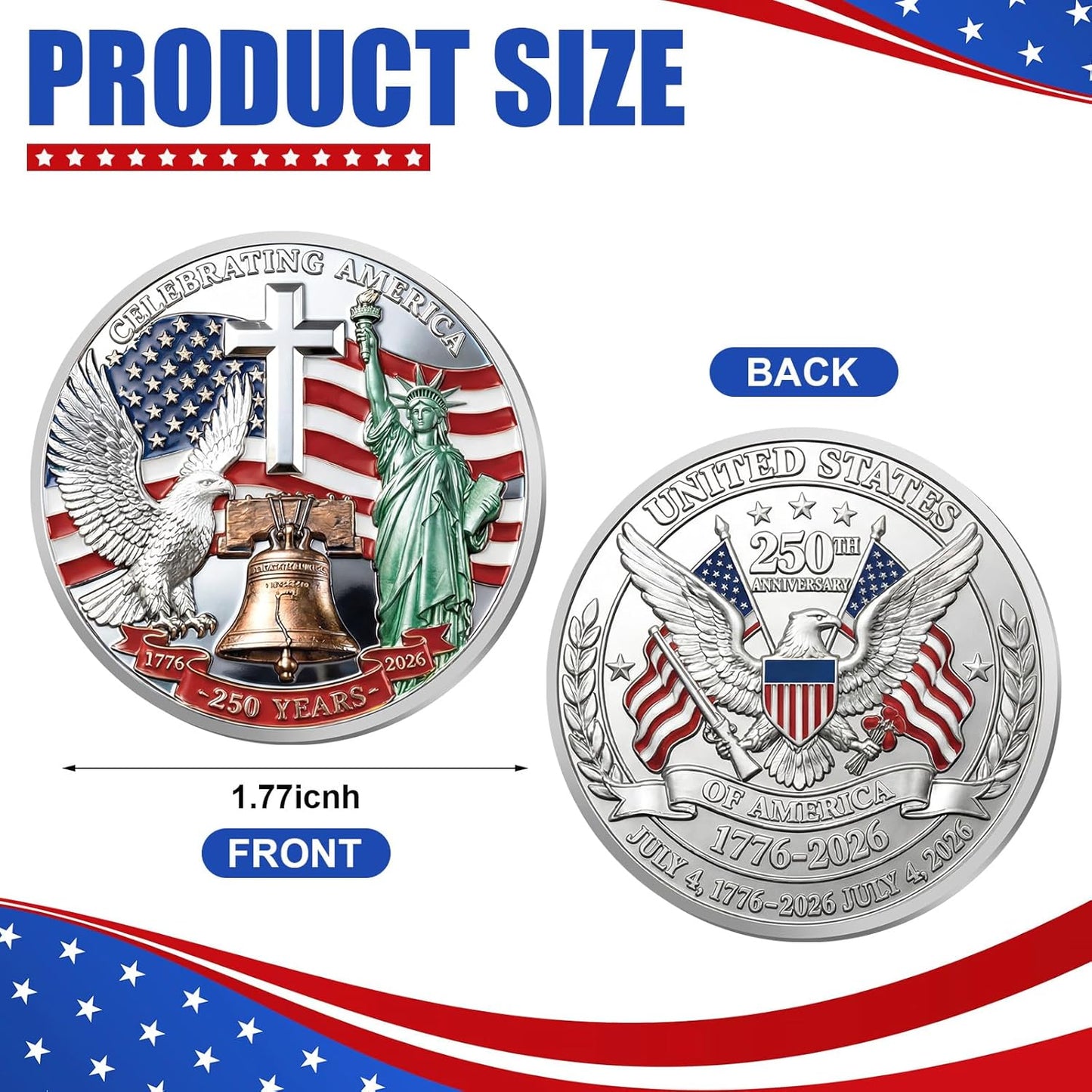 Celebrating America 250th Anniversary Silver Coin — Cross, Eagle & Statue of Liberty — 10 Pack | 1776-2026