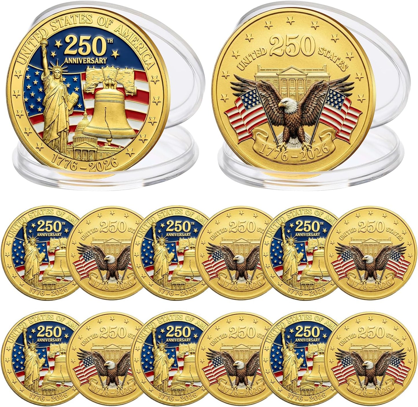 250th Anniversary Statue of Liberty & Eagle Gold Commemorative Coin — 10 Pack | 1776-2026