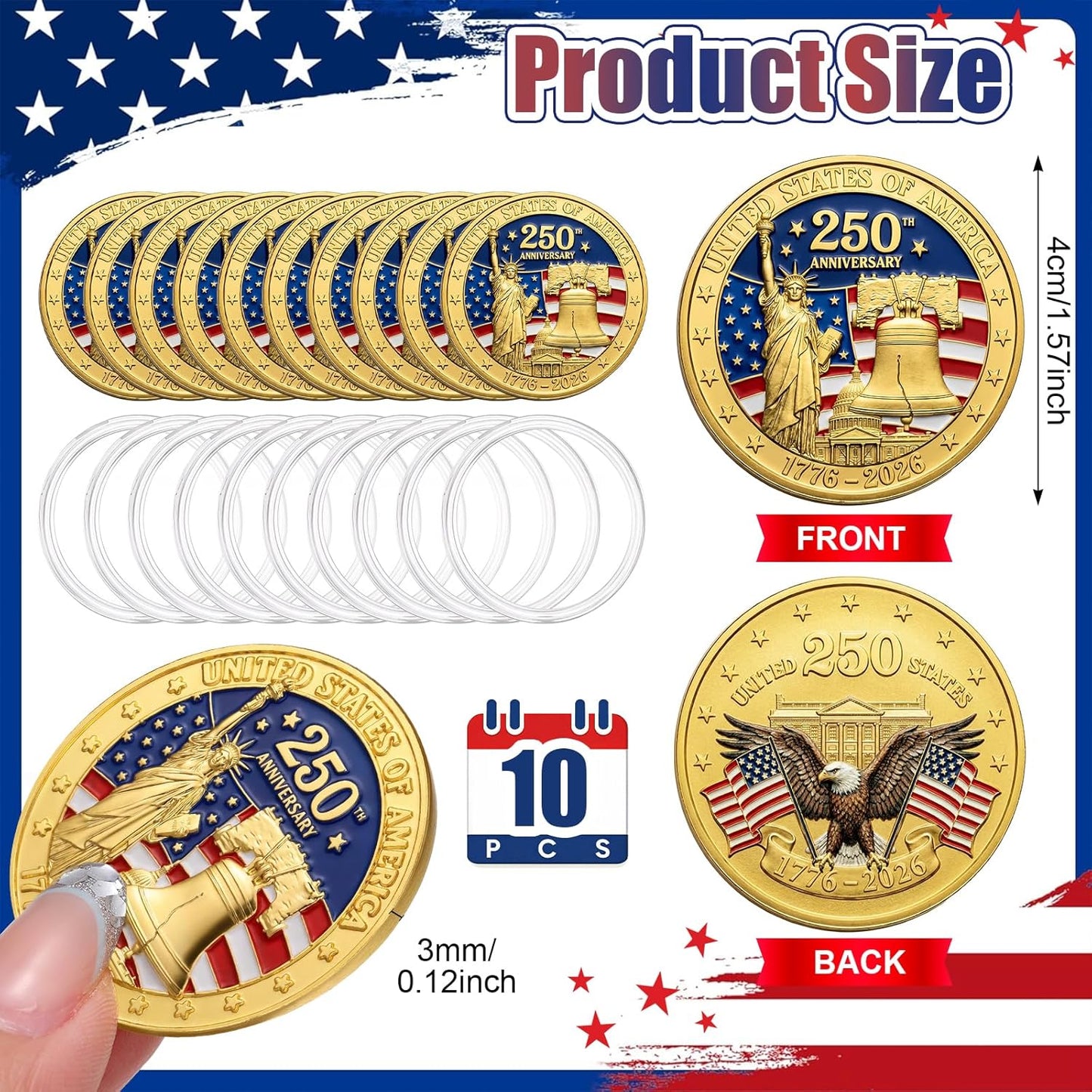 250th Anniversary Statue of Liberty & Eagle Gold Commemorative Coin — 10 Pack | 1776-2026
