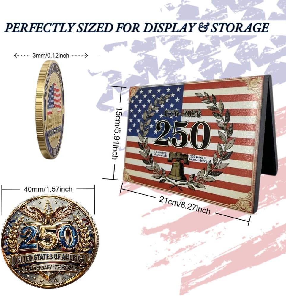 6PCS USA 250th Anniversary Commemorative Coin Gift Set, 250th Year American USA Anniversary Commemorative Coins with Case Collectible Gifts