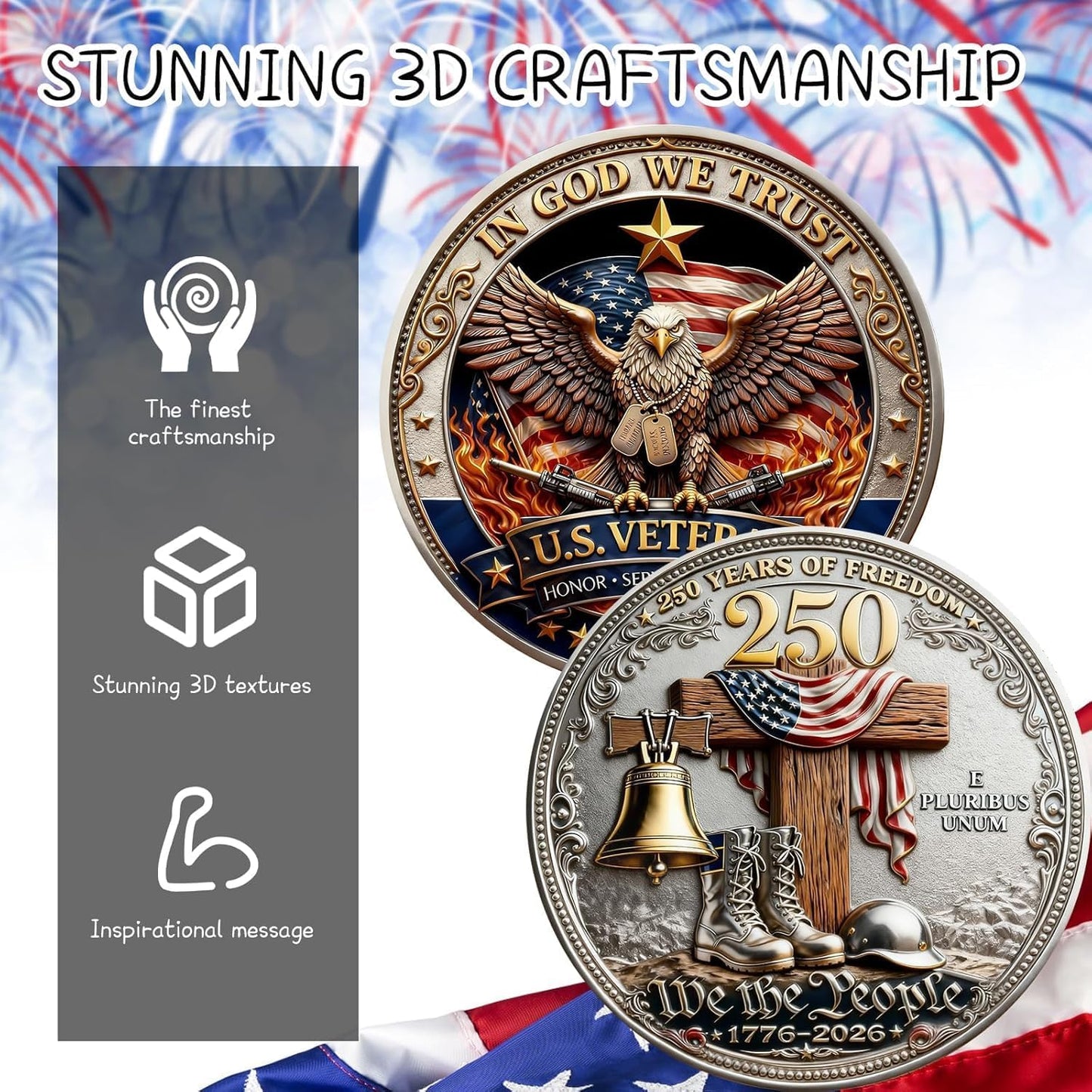 6PCS USA 250th Anniversary Commemorative Coin Gift Set, 250th Year American USA Anniversary Commemorative Coins with Case Collectible Gifts