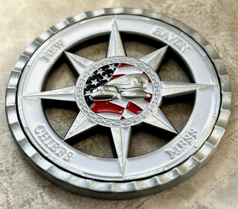 Amazing RARE Cutout New Haven Navy Chiefs Mess Challenge Coin 2" — Mint Condition