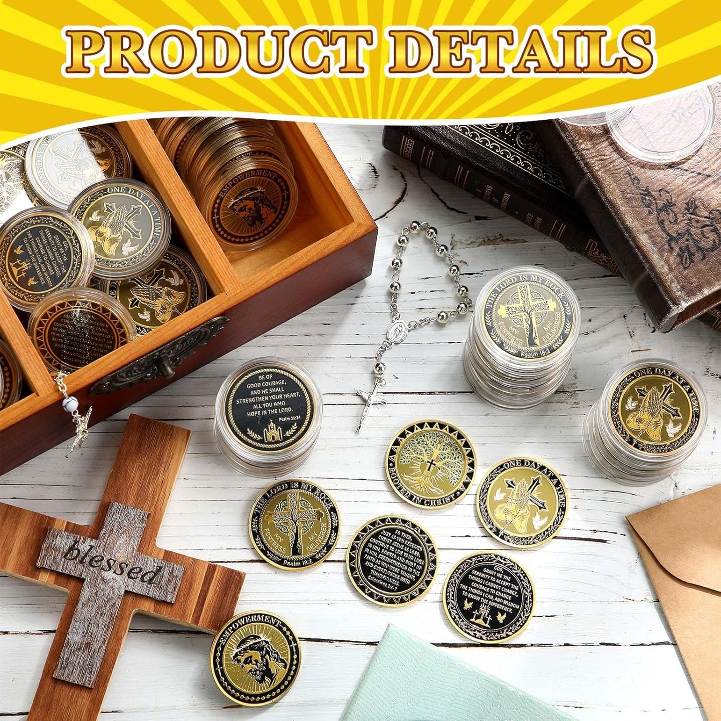 60 Pcs Christian Challenge Coins – 4 Designs, 15 Each | Double Sided