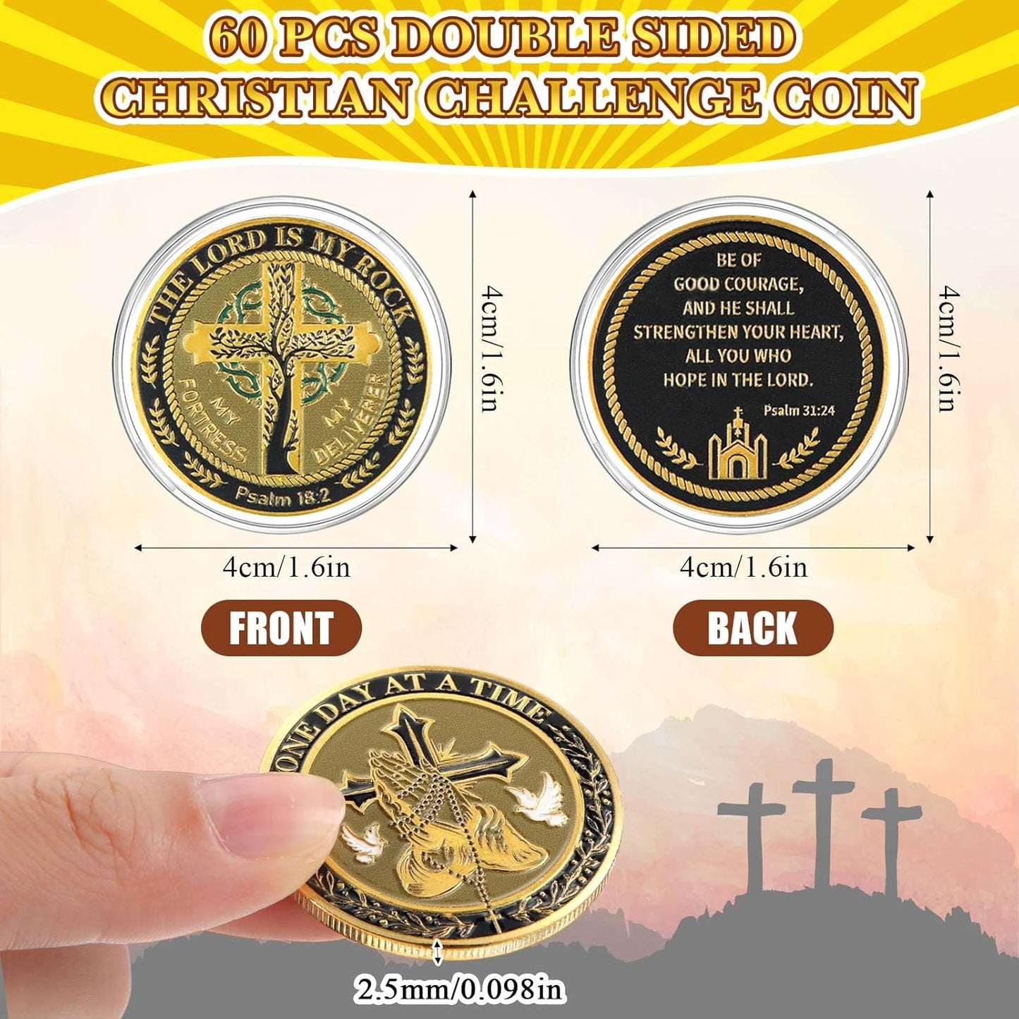 60 Pcs Christian Challenge Coins – 4 Designs, 15 Each | Double Sided