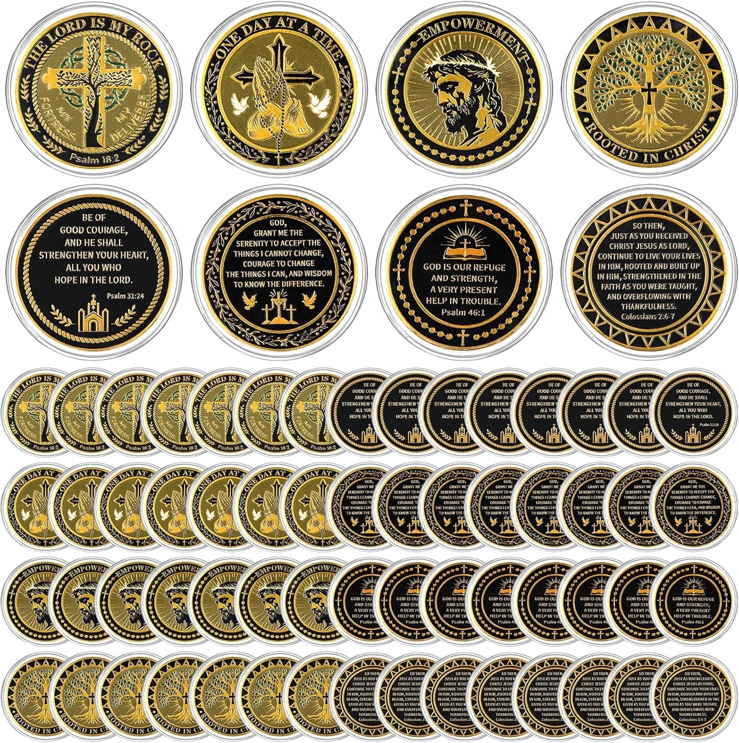 60 Pcs Christian Challenge Coins – 4 Designs, 15 Each | Double Sided
