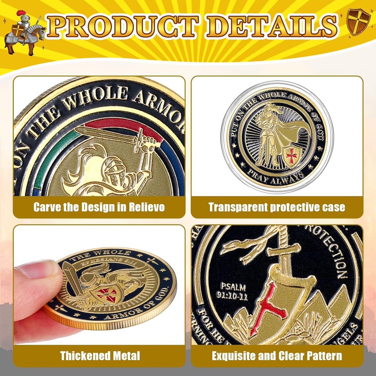 60 Pcs Armor of God Challenge Coins – 4 Designs, 15 Each | Double Sided