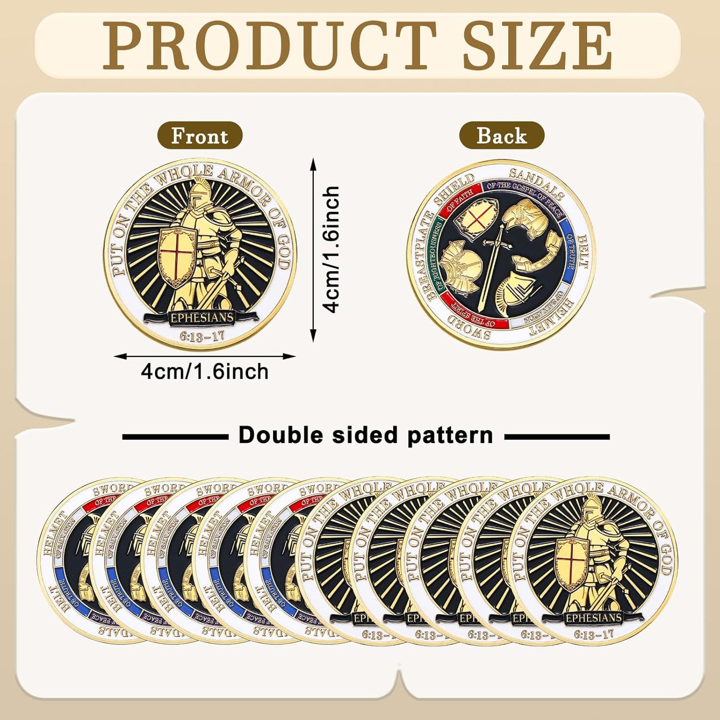 10 Pack Armor of God Challenge Coins – Gold Knight Ephesians 6:13-17 | Double Sided