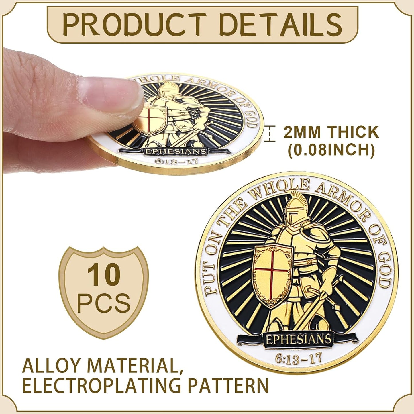 10 Pack Armor of God Challenge Coins – Gold Knight Ephesians 6:13-17 | Double Sided
