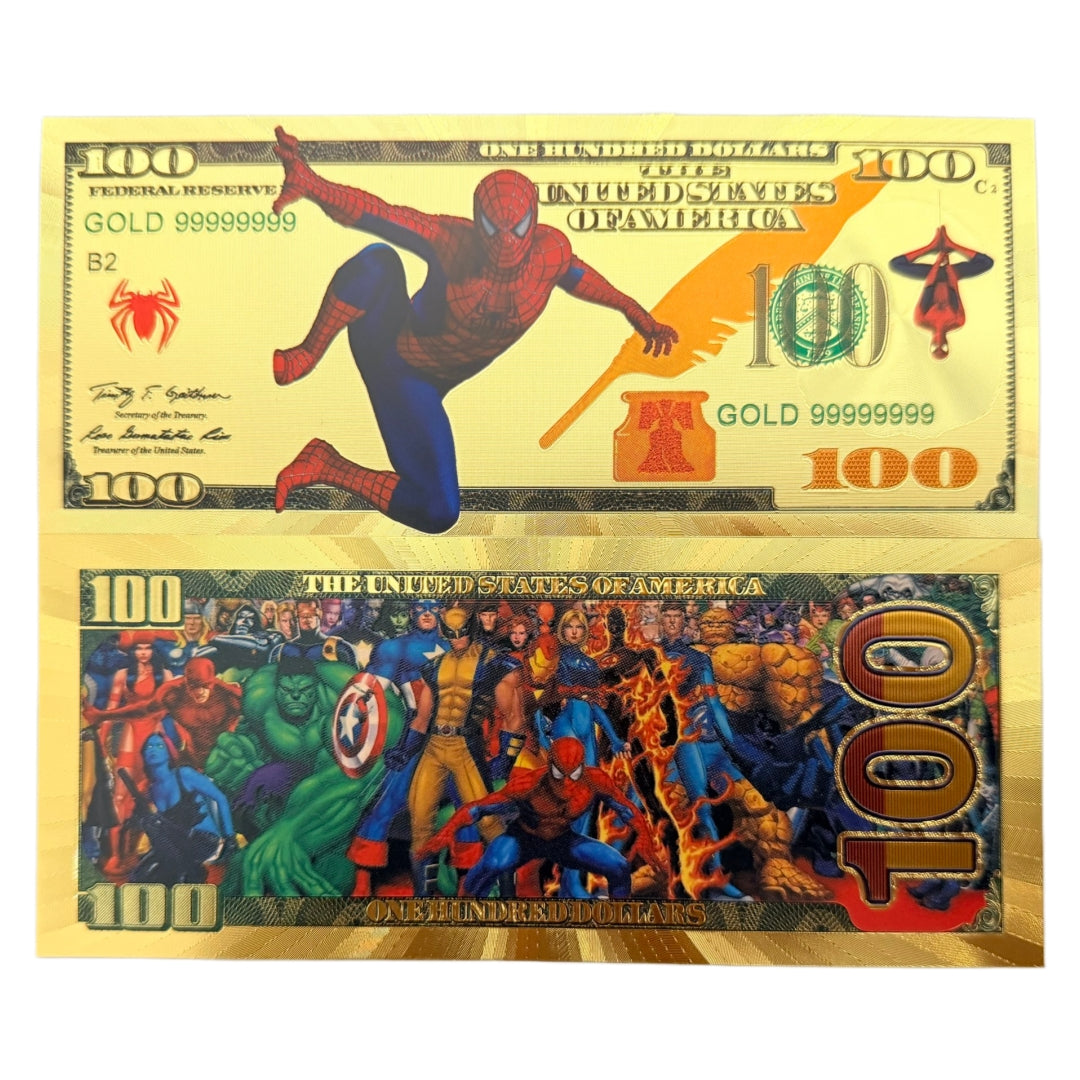 Marvel Spider-Man Avengers Gold Foil Novelty Bills — 10-Pack