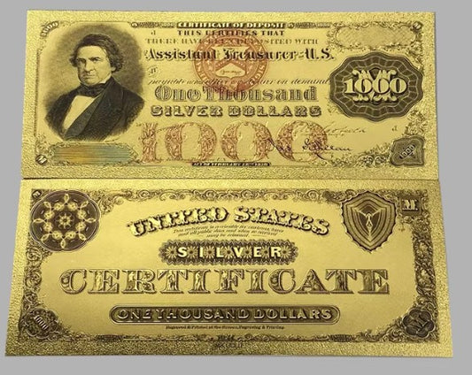 1880 $1,000 Silver Certificate “Certificate of Deposit” 24K Gold Foil Replica — 10-Pack