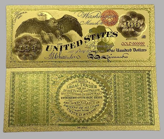 1862 $100 United States Legal Tender “Greenback” 24K Gold Foil Replica — 10-Pack
