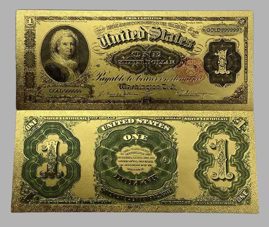 1891 $1 Silver Certificate “Martha Washington” 24K Gold Foil Replica — 10-Pack
