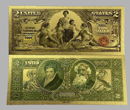 1896 $2 Silver Certificate “Educational Series” 24K Gold Foil Replica — 10-Pack