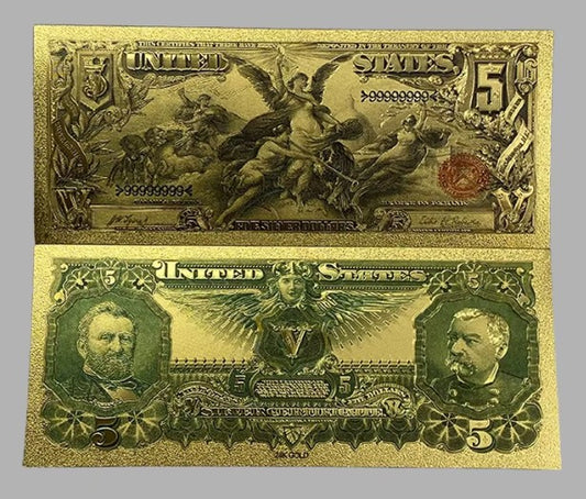 1896 $5 Silver Certificate “Educational Series” 24K Gold Foil Replica — 10-Pack