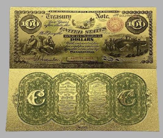 1863 $100 Treasury Note “Watermelon Note” 24K Gold Foil Replica — 10-Pack