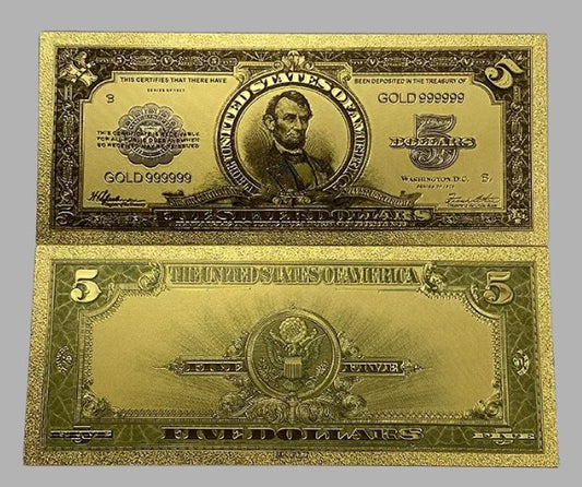 1923 $5 Silver Certificate “Porthole Note” 24K Gold Foil Replica — 10-Pack