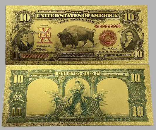 1901 $10 Bison Buffalo Bill United States Note 24K Gold Foil Replica — 10-Pack