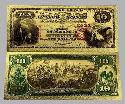 First National Bank of Bismarck $10 National Currency 24K Gold Foil Replica — 10-Pack