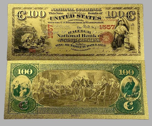 Raleigh National Bank of North Carolina $100 National Currency 24K Gold Foil Replica — 10-Pack