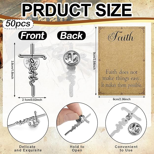 Faith Cross Lapel Pin — 50 Pack | Bulk Inspirational Christian Pins with Gift Cards