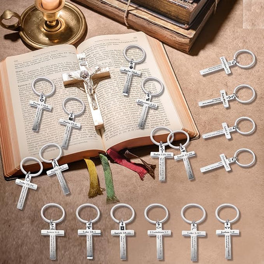 Bible Verse Cross Keychains — 54 Pack | 18 Styles Bulk Christian Scripture Key Rings