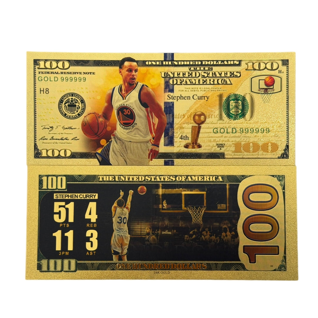 10 Sets Wholesale - Steph Curry 24K Gold Foil Banknotes (4 per set) 40 Total