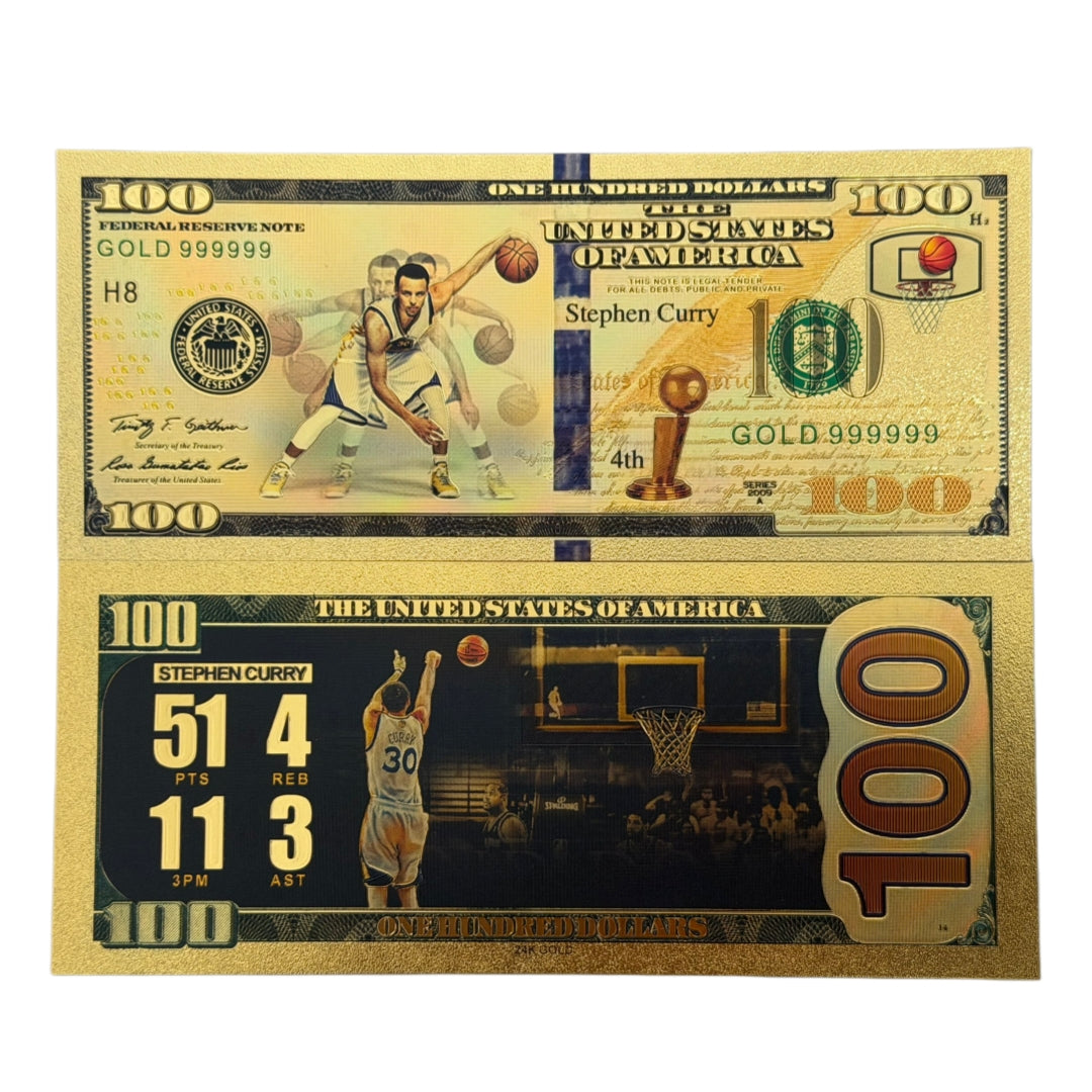 10 Sets Wholesale - Steph Curry 24K Gold Foil Banknotes (4 per set) 40 Total